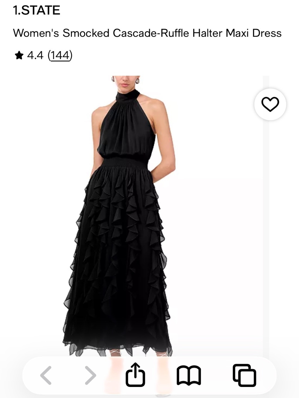 1. State Black Smocked Cascade-Ruffle Halter Maxi Dress NWT